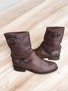 FRYE Harness Boots Cross Engineer Brown Leather